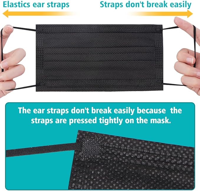 100 PCS Disposable Face Masks, Black Disposable Masks, 3 Ply Protection Face Masks-FlexoryFit