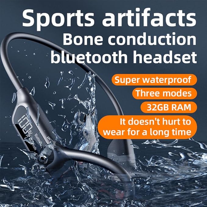 IHAO Swimming Headphones True Bone Conduction Open Ear Headset MP3 Player Built-in 32G Memory IP68 Underwater Waterproof Stereo Bluetooth Earphone for Driving Bicycling Running Skiing-X10 White
