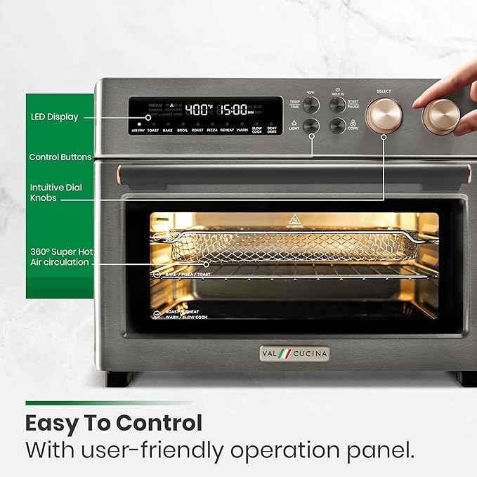 Infrared Heating Air Fryer Toaster Oven, Extra Large Countertop Convection Oven 10-in-1 Combo, 6-Slice Toast, Enamel Baking Pan Easy Clean with Recipe Book, Black Matte Stainless Steel-FlexoryFit