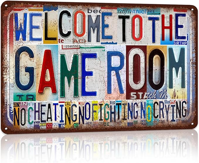 Vintage Game Room Wall Decor Metal Sign Tin Signs Poster - Welcome To The Game Room No Cheating No Fighting No Crying-FlexoryFit