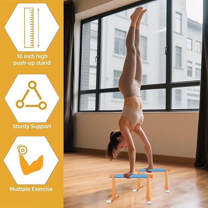 Strength Training Parallettes I-Sit Push Up Bars, Pushup Handles Calisthenics Equipment for Home Workout, Anti-slip Gymnastics Bars, Handstand & Dip Bar for Outdoor Exercise-FlexoryFit