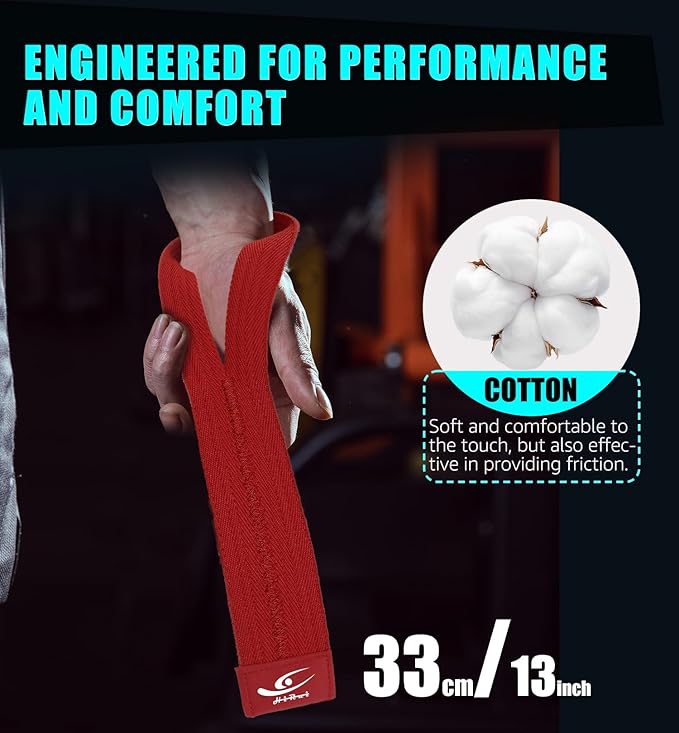 HiRui Cotton Lifting Wrist Straps (Pair) for Weightlifting Powerlifting Bodybuilding Strength Training | Wrist Support Wraps for Enhanced Grip & Stability - Soft & Durable, 13 inch Fits All-FlexoryFit
