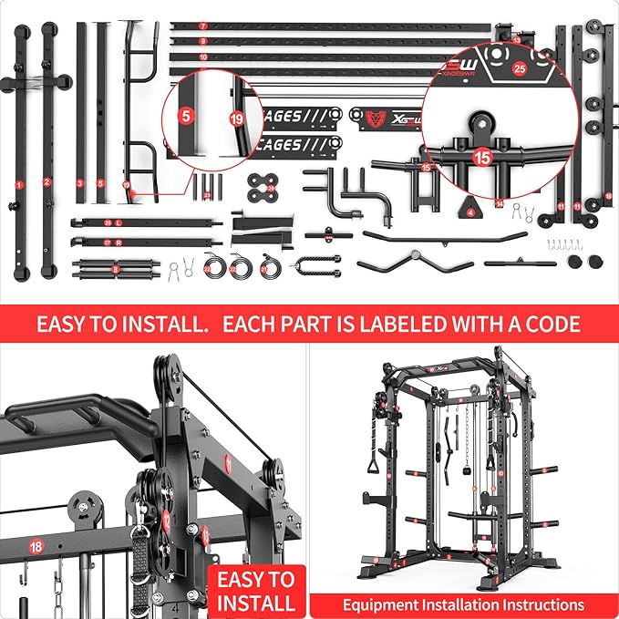 Power Cage,1600lbs Multi-Function Power Rack with Adjustable Cable Crossover System and More Training Attachment, Weight Cage for Home Gym-FlexoryFit