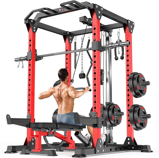 Power Cage,1600lbs Multi-Function Power Rack with Adjustable Cable Crossover System and More Training Attachment, Weight Cage for Home Gym-FlexoryFit