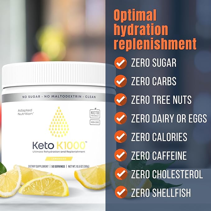 Hi-Lyte Keto K1000 Electrolyte Powder | Lemonade | Hydration Supplement Drink Mix | Boost Energy & Beat Leg Cramps | No Sugar, No Maltodextrin | 50 Servings-FlexoryFit