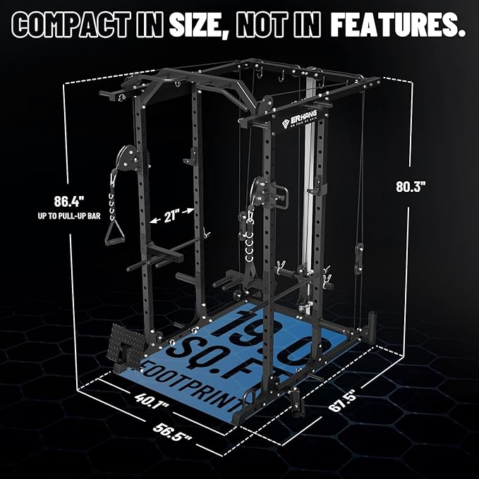 Mikolo Power Cage, Power Rack with Cable Crossover System, 1500LBS Squat Rack with LAT Pull Down System, Workout Cage with Pulley System for Fitness Home Gym-FlexoryFit