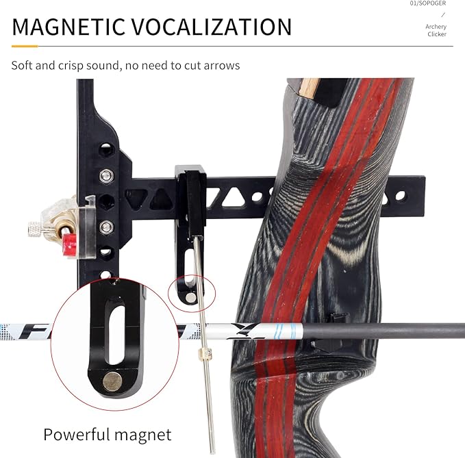SOPOGER Archery Clicker Magnetic Recurve Bow Clicker Aluminum Bow Sight Clicker with Adjustable Slider Arrow Shooting Signal Bow Accessories for Hunting,Shooting,Competition