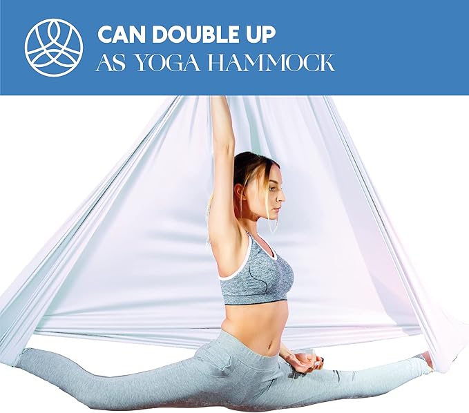 Aerial Silks Starter Kit - Durable 9 Yards of Aerial Yoga Hammock with Hardware & Guide - Aerial Swing for Acrobatic Flying Yoga & All Levels (Aerial Rigging Point Up to 13ft)-FlexoryFit