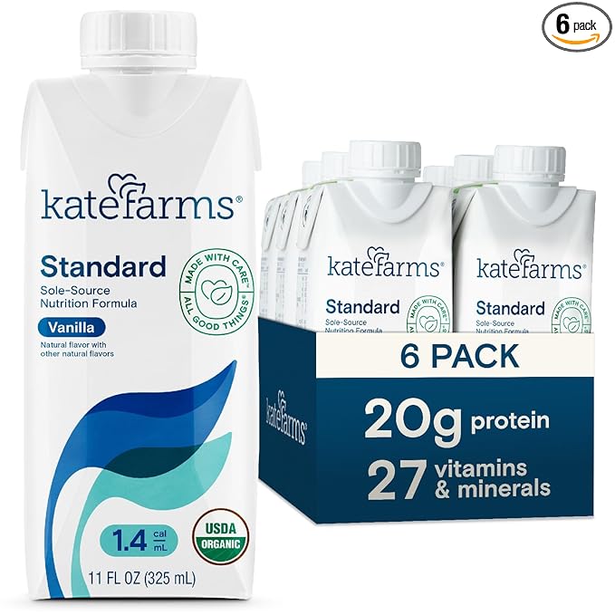 KATE FARMS Organic 1.4 High Calorie Nutrition Shake, Vanilla, 20g Protein, 27 Vitamins and Minerals, Meal Replacement, 11 oz (6 Pack)-FlexoryFit