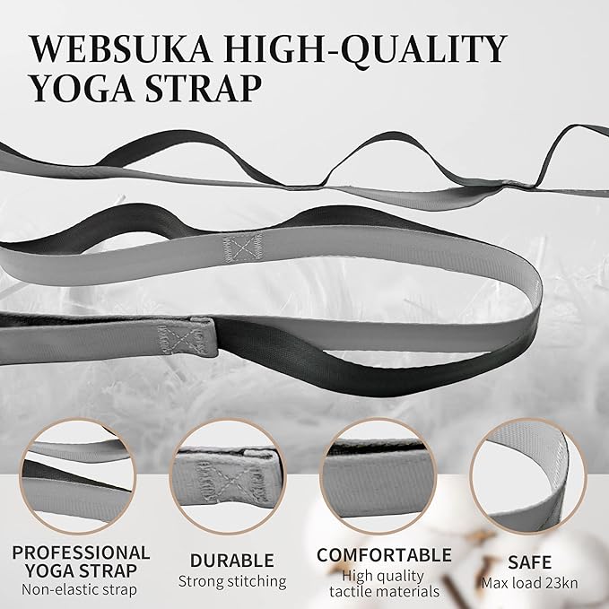 Stretching Strap Yoga Strap, 10 Loops Non-Elastic Stretch Bands Helps Women and Men Improve Flexibility for Home Workout, Physical Therapy, Pilates, Exercise, Dance, Comes with Door Anchor-FlexoryFit