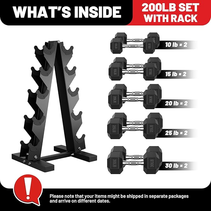PAPABABE Hex Dumbbell Sets with Rack, 60-550lb Rubber Coated Dumbbell Weight Set and Storage Rack, Multiple Options Hand Weights for Strength Training-FlexoryFit
