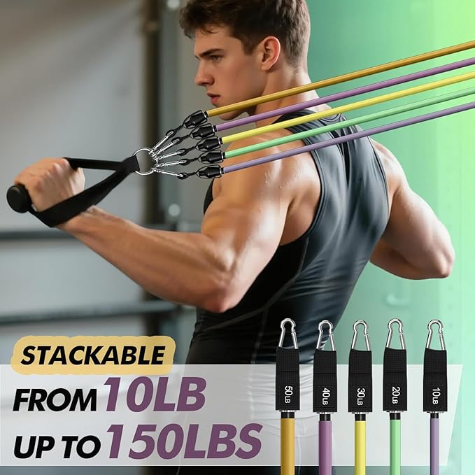 WHATAFIT Resistance Bands, Exercise Bands,Resistance Bands for Working Out, Work Out Bands with Handles for Men and Women Fitness, Strength Training Home Gym Equipment-FlexoryFit