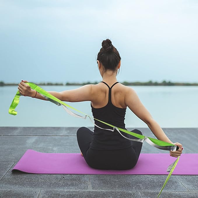 SANKUU Yoga Straps Stretching Strap with 12 Loops Workout Poster, Straps for Stretching Physical Therapy Equipment Long Stretch Out Bands for Exercise, Pilates and Gymnastics for Women Men-FlexoryFit