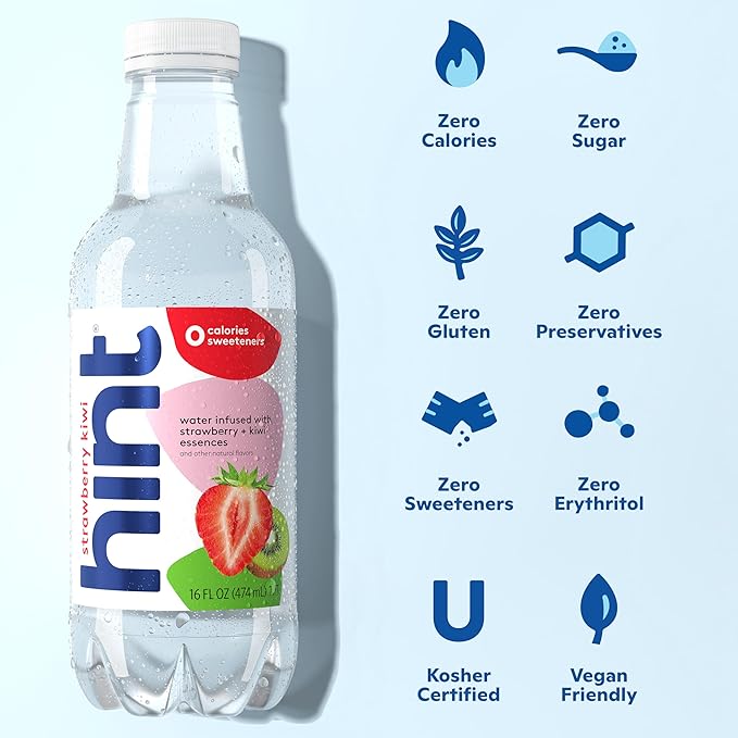 Hint Fruit-Infused Bottled Water, Strawberry Kiwi - Sugar Free Flavored Water with Zero Calories, Naturally Flavored, and No Artificial Sweeteners - 16 Fl Oz (Pack of 12)-FlexoryFit