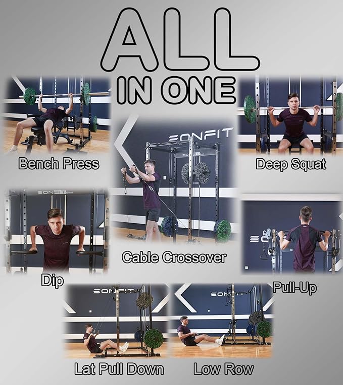 Eonfit E3 Smith Machine with 360°Rotating Arm for Home Gym Equipment, Multi-Function Power Cage Squat Rack with Cable Crossover LAT Pulldown Pulley System All in One-FlexoryFit