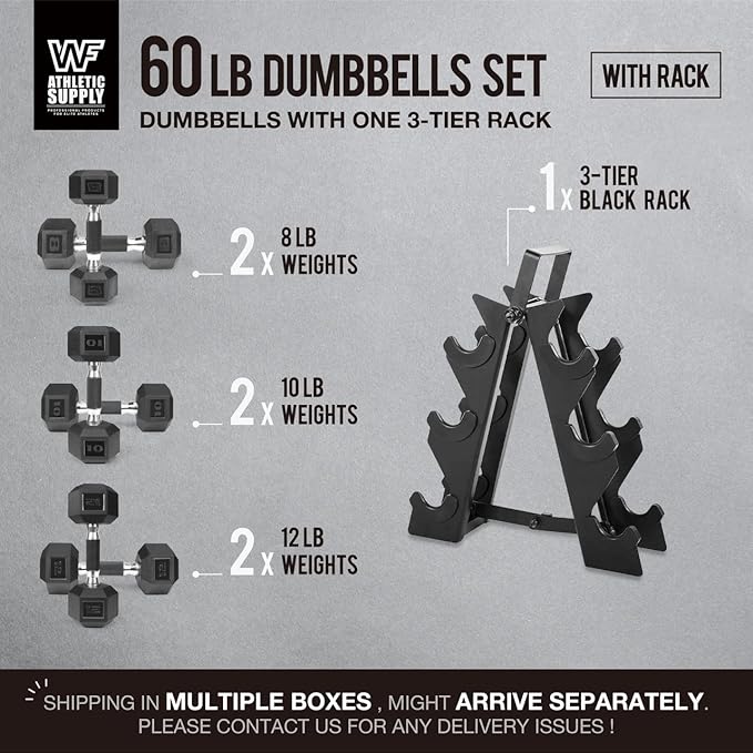 WF Athletic Supply Rubber Encased Hex Dumbbells with Rubber Grip Contoured Handle for Muscle Toning, Strength Building & Full Body Workout-FlexoryFit