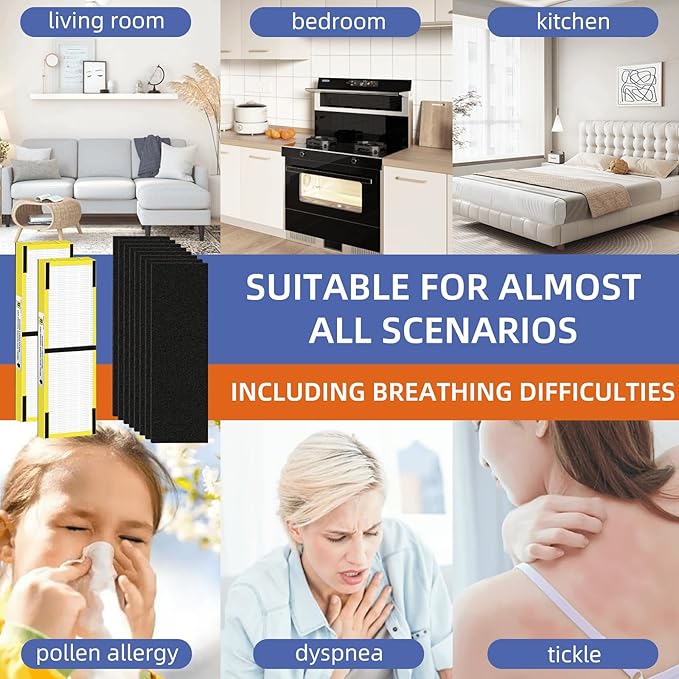 FLT4825 HEPA Filter B Replacement Compatible with G-Guardian Air Purifiers AC4825 AC4825E AC4825W AC4300 AC4800 AC4900 AC4850,2 H13 True HEPA Filters+8 Carbon Pre-Filters