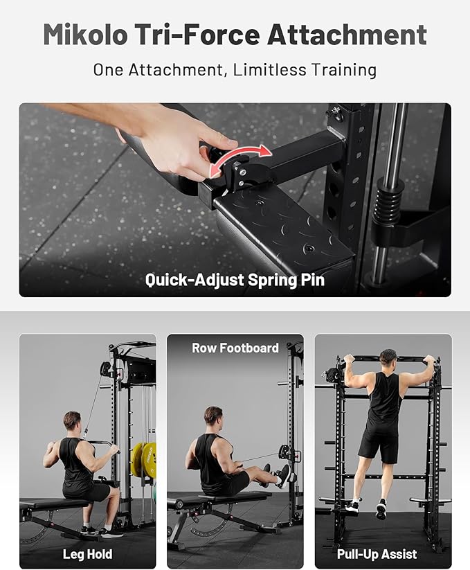 Mikolo Smith Machine, 2200lbs Squat Rack with LAT-Pull Down System & Cable Crossover Machine, Training Equipment with Leg Hold-Down Attachment-FlexoryFit