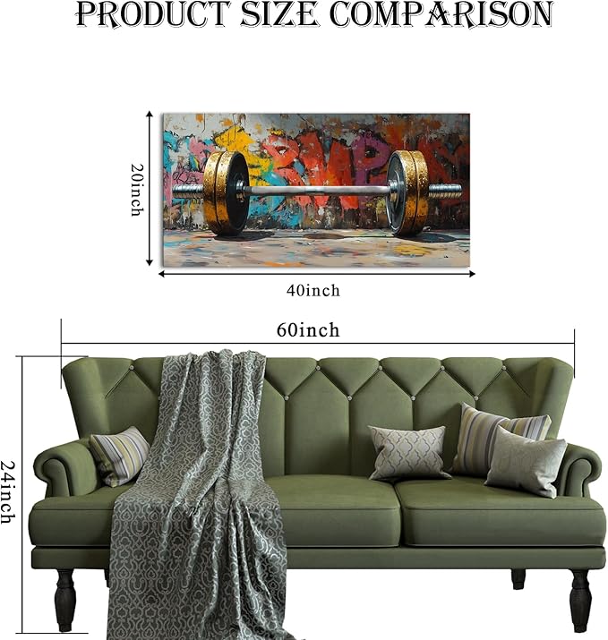 VANSEEING Graffiti Gym Wall Art Canvas Prints Barbell Weightlifting Fitness Picture Sport Motivational Artwork Oil Painting Wall decor for Workout Bedroom Fitness Boys Room 40x20 inch-FlexoryFit