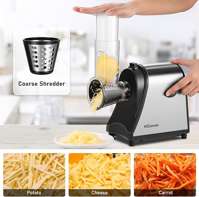 Homdox 250W Electric Cheese Grater, Electric Slicer Shredder, Salad Maker Electric Grater Electric Cheese Grater/Shredder with 5 Free Attachments, Ivory-FlexoryFit