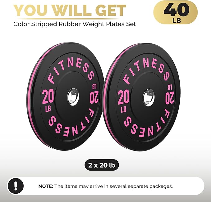 2 Inch Bumper Plates,10-500lbs,Barbell Rubber Olympic Weight Plates Set for Home Gym, Strength Training & Weight Lifting, Multiple Options Colors