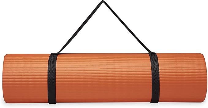Gaiam Essentials Thick Yoga Mat Fitness & Exercise Mat with Easy-Cinch Yoga Mat Carrier Strap, 72"L x 24"W x 2/5 Inch Thick-FlexoryFit