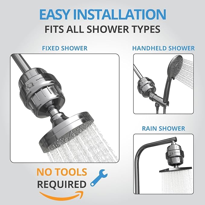 WeAQUA Heavy Duty NO BS Shower Filter with Extra Replacement Cartridge – 99% Removal for Hard Water, Chlorine, Fluoride, Heavy Metals, Micro-life, Organics and More