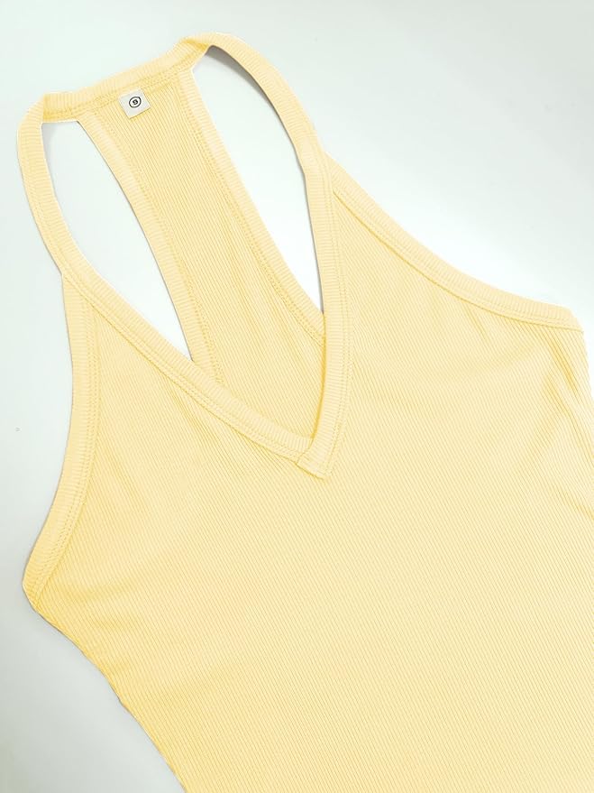 iGENJUN Workout Tops for Women Racerback Basic Tank Summer 2025 Camisole V Neck Slim Fit Ribbed Sleeveless-FlexoryFit