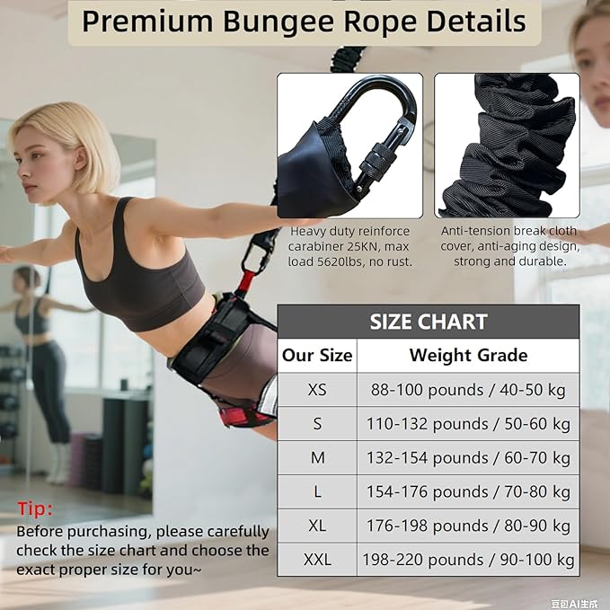 Bungee Fitness Set, Heavy Resistance Band Set, Professional 4D Yoga Bungee Rope Workout Equipment W/6 Sizes, for Home Gym Training & Fitness(Not for Extreme Sports)-FlexoryFit
