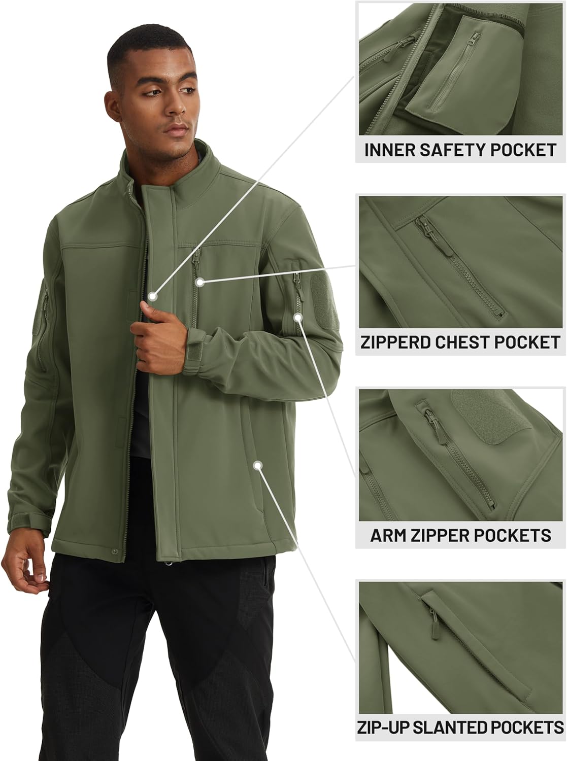 TACVASEN Men's Tactical Softshell Jacket Fleece Lined Water Resistant Windbreaker Military Lightweight Coat for Hiking