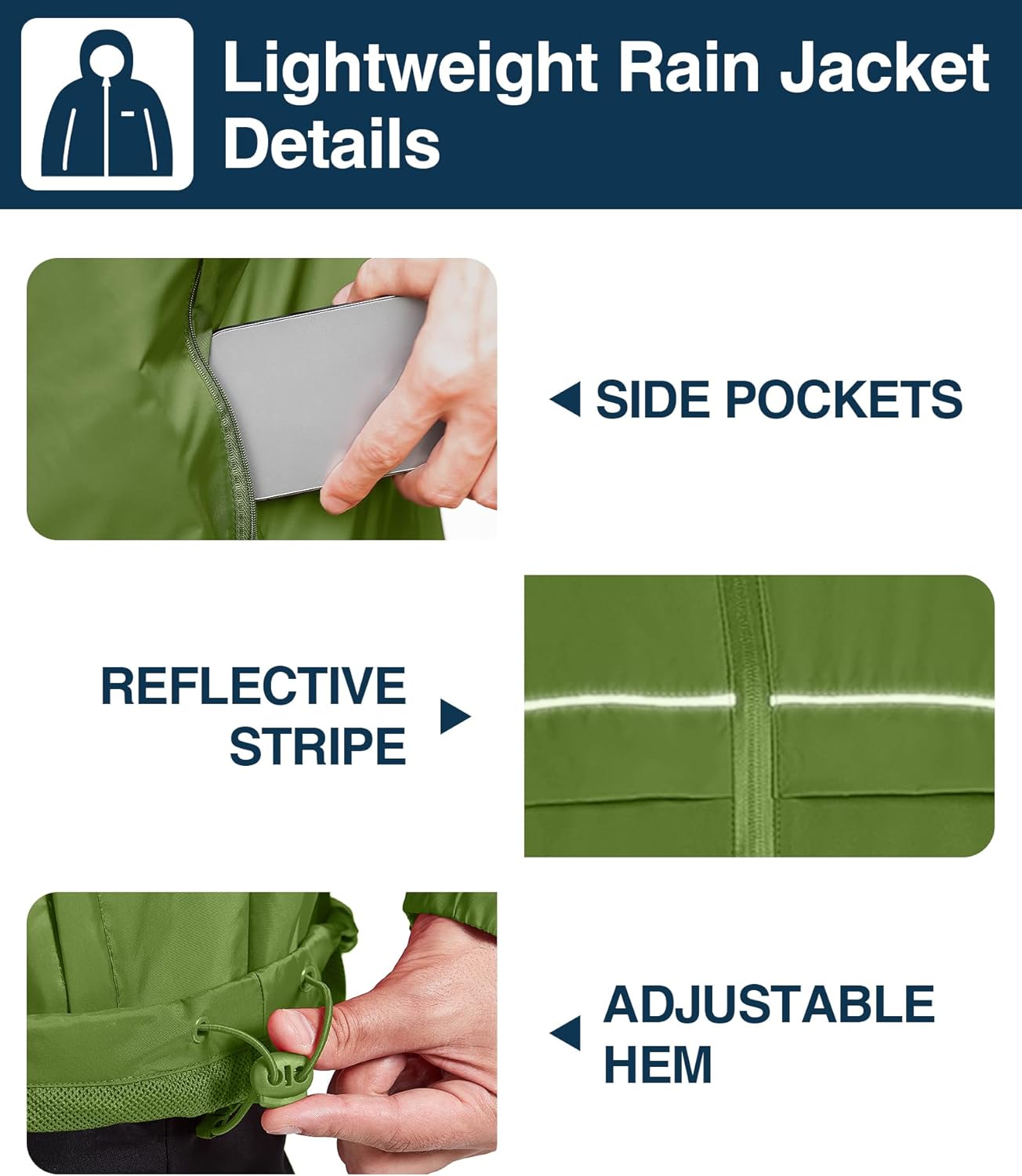 SWISSWELL Rain Jacket Men Waterproof Windbreaker, Lightweight Hooded Raincoat for Daily Casual