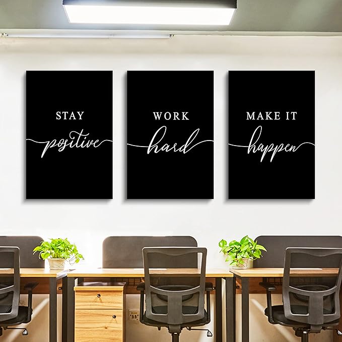 Stay Positive Letters Artwork,Framed Canvas Wall Art Positive Quote, Office Wall Art, Black Large Poster, Inspirational Prints for Boss Gift (E-3pcs,20x30inchx3pcs)-FlexoryFit
