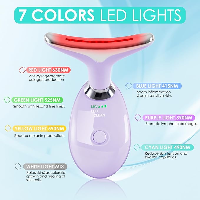 Facial Massager Red-Light-Therapy-for-Face and Neck, Face ๐ฒ culpting Wand with 7 Color (Light Purple)