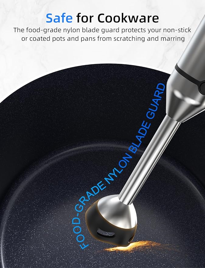Immersion Blender, Hand Blender Heavy Duty Copper Motor, Stainless Steel Smart Stick with Egg Beaters, Chopper/Food Processor-FlexoryFit