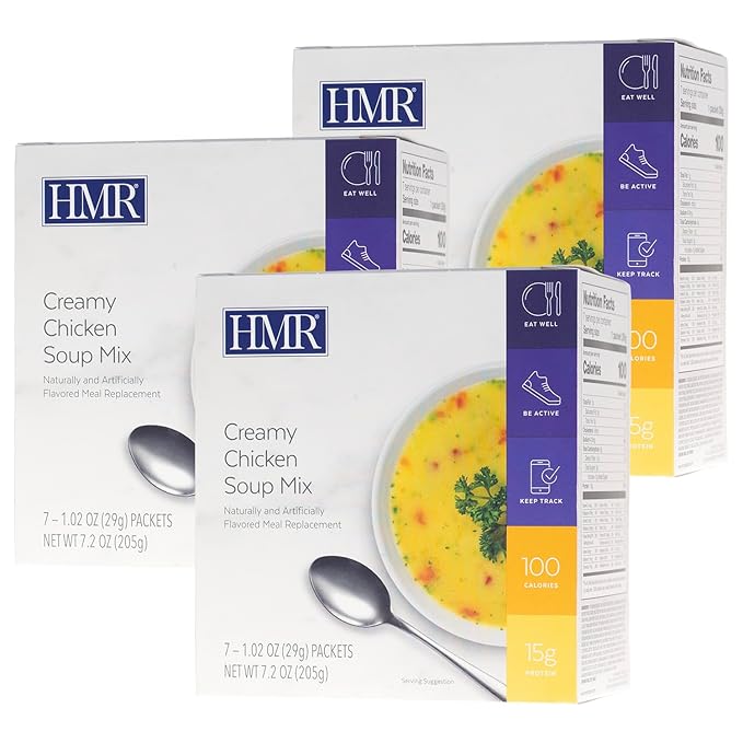 HMR Creamy Chicken Soup Mix | Instant Lunch or Dinner to Support Weight Management | Easy to Make | 15 grams of Protein | Low Calorie Food | Triple Pack, 7 Single Serve Packets per Box-FlexoryFit