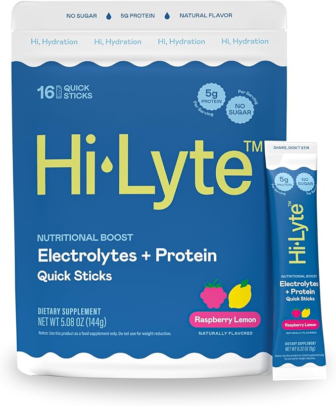 Hi-Lyte Nutritional Boost - Electrolytes + Protein Quick Sticks - Raspberry Lemon - Hydration + Whey Protein Powder Packets - 5g Protein, Electrolytes, No Sugar, Keto Friendly-FlexoryFit