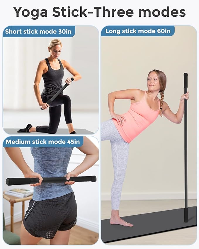 Yoga Stick, 5ft Exercise Stick for Mobility, Stretching Stick with Non-Slip Ends, Exercise Dowel for Pilates, Balance Pole and Stretch Bar for Stretching Equipment-FlexoryFit