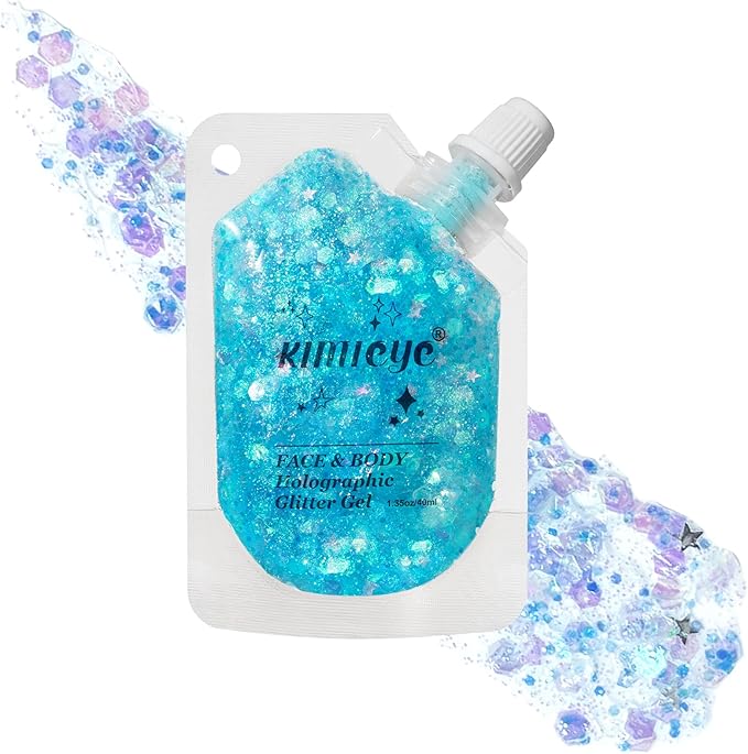 Holographic Face Glitter Gel Body Shimmer Makeup for for Hair, Face, Clavicle, Arm, Nail, Eyeshadow, Long Lasting Waterproof Mermaid Sequins Party Glitter for Rave Festival, 1.35oz (Ice Blue #4)-FlexoryFit