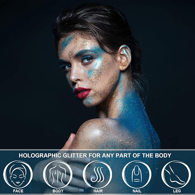 Holographic Face Glitter Gel Body Shimmer Makeup for for Hair, Face, Clavicle, Arm, Nail, Eyeshadow, Long Lasting Waterproof Mermaid Sequins Party Glitter for Rave Festival, 1.35oz (Garnet Red #14)-FlexoryFit