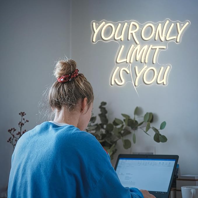 Your Only Limit Is You Neon Sign USB Powered Motivational Letters Neon Light Sign for Wall Decor Dimmable LED Warm White Positive Quote Light Up Sign for Classroom Bedroom Office Study Room