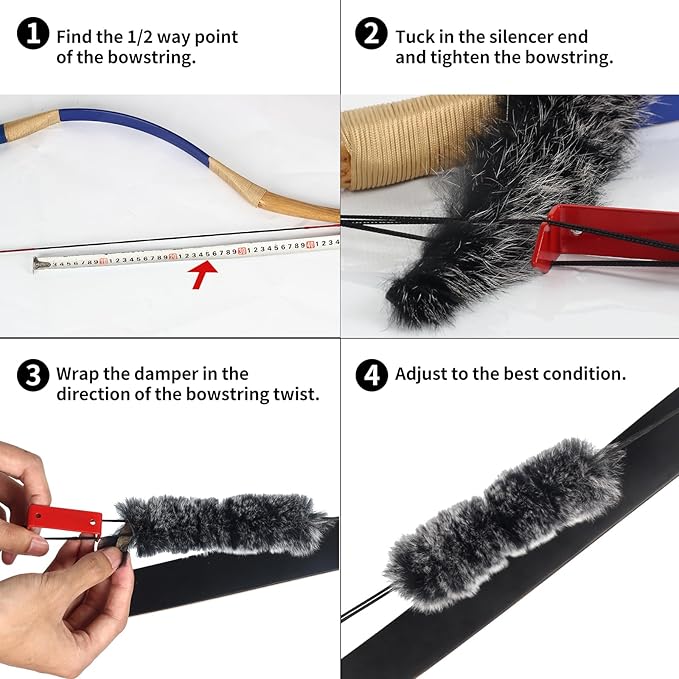 SOPOGER Archery Bow String Silencers - 2 Pair Otter Hide & String Separator Recurve Bow Stabilizer Bowstring Dampener for Longbow Traditional Bow Hunting Shooting Practicing