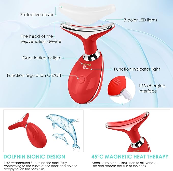 Facial Massager Red-Light-Therapy-for-Face and Neck, Face ๐ฒ culpting Wand with 7 Color (Bright Red)