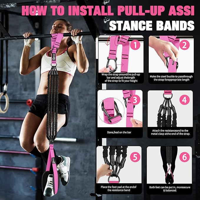Pull Up Assistance Bands,Up to 300 lbs Assistance,Adjustable Heavy Duty 4 Resistance Bands for Pull up, with Feet/Knee Rest, Handle and Door Anchor for Home Gym Fitness Exercise Strength Training-FlexoryFit