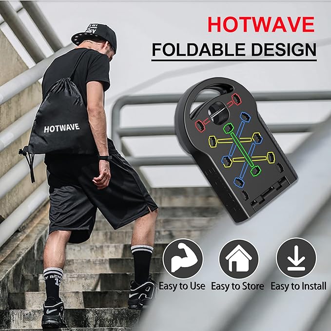 HOTWAVE Push Up Board Fitness, Portable Foldable 20 in 1 Push Up Bar at Home Gym, Pushup Handles for Floor. Professional Strength Training Equipment For Man and Women,Patent Pending-FlexoryFit