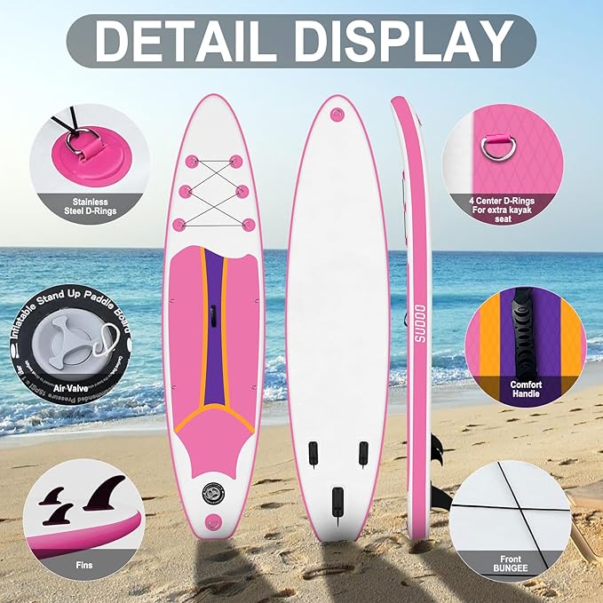 Inflatable Stand Up Paddle Board 10โx30โโ- Ultra-Light SUP with Backpack, Pump, Paddle, Coil Leash, 3 Fins, Repair Kit, Stable Design, Non-Slip EVA Deck for Adults & Youth