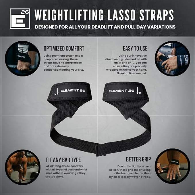 Element 26 Lifting Wrist Straps (Pair) With Guide - Weightlifting & Strength Training Straps for Men and Women-FlexoryFit