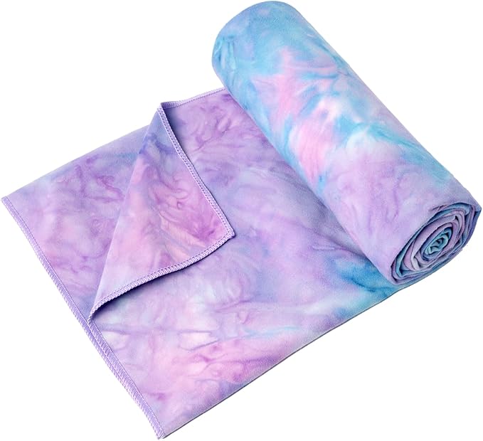 Eunzel Hot Yoga Towel Non Slip Yoga Mat Towel Non-Slip Sweat Absorbent Microfiber Towel for Hot Yoga, Pilates and Workout 72" x 26.5", Purple & Green-FlexoryFit