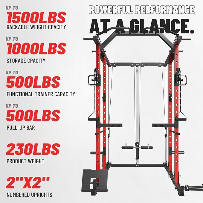 Mikolo Power Cage, Power Rack with Cable Crossover System, 1500LBS Squat Rack with LAT Pull Down System, Workout Cage with Pulley System for Fitness Home Gym-FlexoryFit