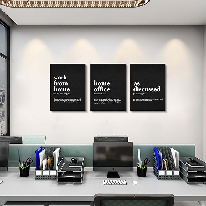Framed Office Decor Canvas Wall Art Positive Quote - Office Black Large Wall Art, Quotes Poster, Positive Motivational Artwork Set of 3 Prints, Inspirational Wall Art Painting-FlexoryFit