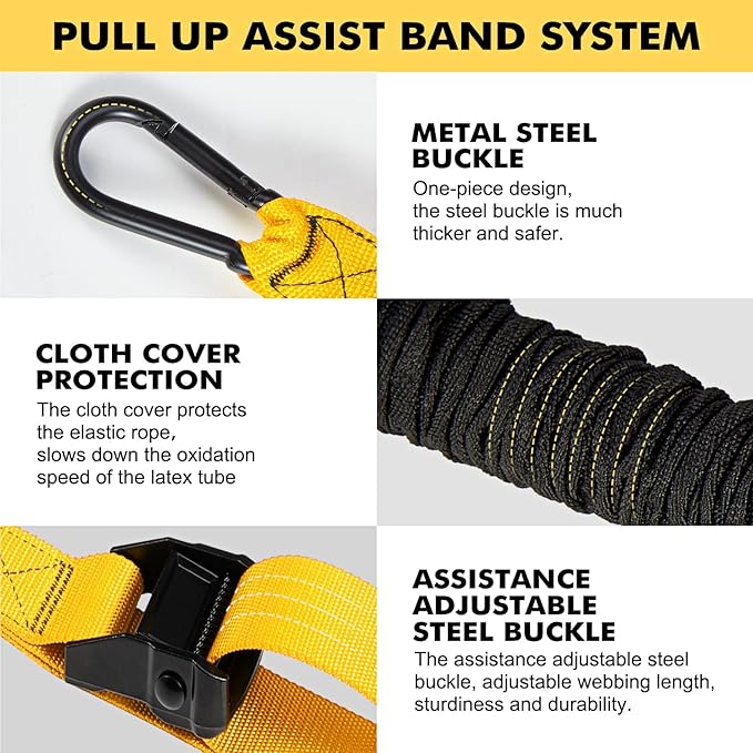 HPYGN Pull Up Assistance Bands, Heavy Duty Resistance Band for Pull Up Bar, Adjustable Weight/Size with Fabric Feet/Knee Rest, Bands for Pull Up Assist for Strength Training, Pull Up Assist Band-FlexoryFit